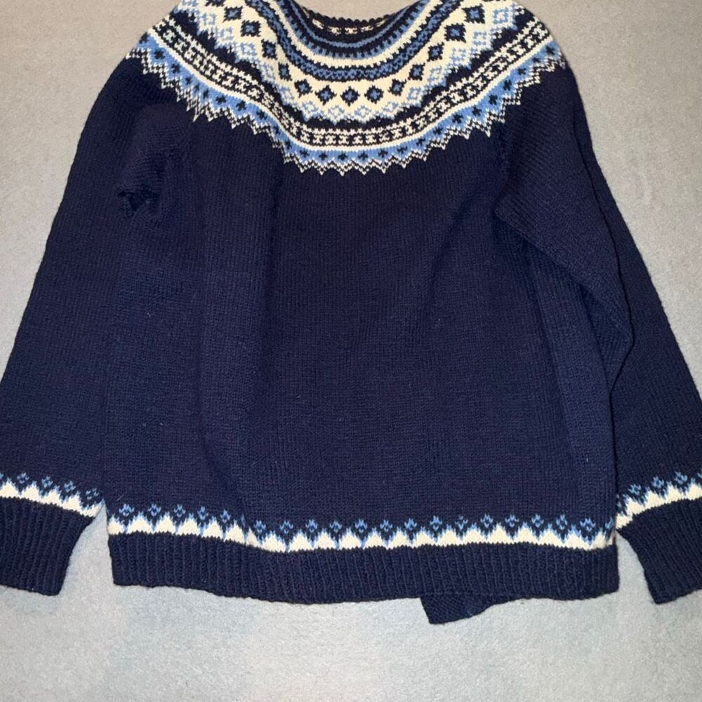 Vintage Norwegian Hand Knit Wool Cardigan Fair Isle Nordic Blue Button Front Wom - Picture 11 of 11